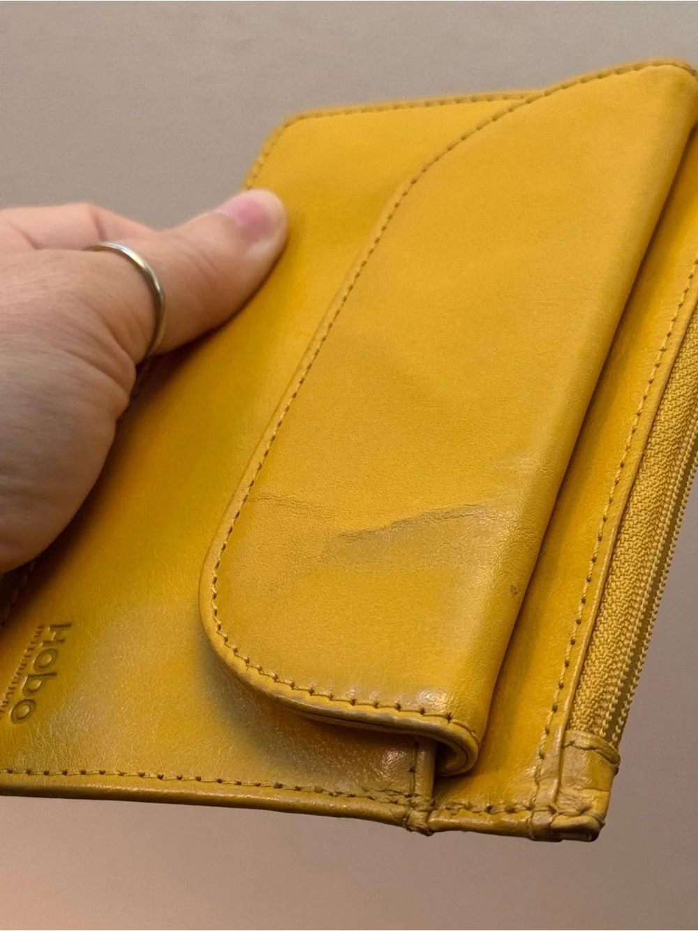 HOBO Glossy Yellow Leather Passport & Card Sleeve with Front Zip